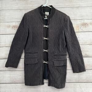 Max & Mabel Textured Buckle Close Jacket Womens Medium Gray Black Lined